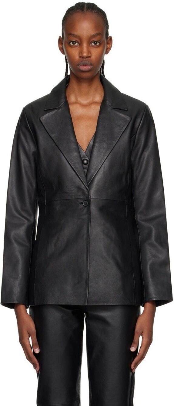 Reformation x Veda Bowery Black Lamb Leather Blazer Jacket Women’s Small S